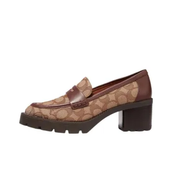 COACH Signature Chunky Heel High Heels 5cm Women's Khaki