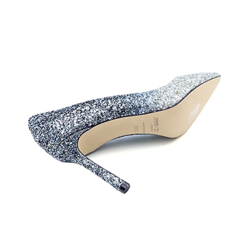 Jimmy Choo ROMY Slim Heel High Heels Women's Silver Blue Gradient-4
