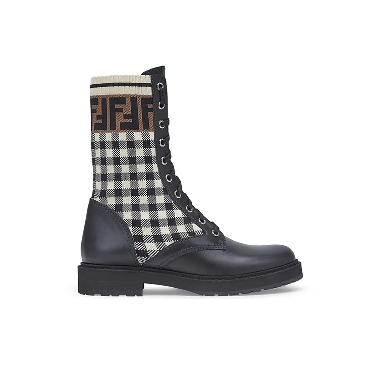 FENDI Women's FF Rockoko Biker Boot 'Black Checkerboard'-1