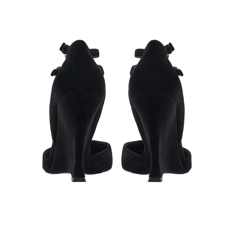 FERRAGAMO Wedge Heel High Heels 10.5cm Women's Black-4