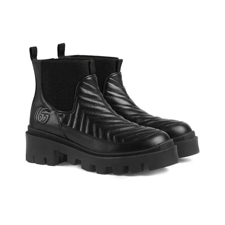 GUCCI Women's Matelassé Chelsea Boot 'Triple Black' Women's-2