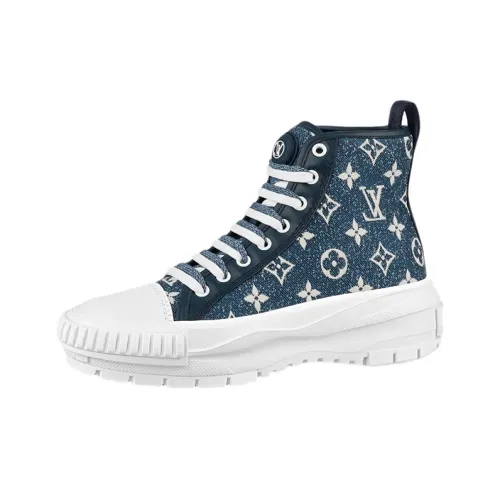 LOUIS VUITTON Squad Boot Monogram Denim Navy Blue White Women's