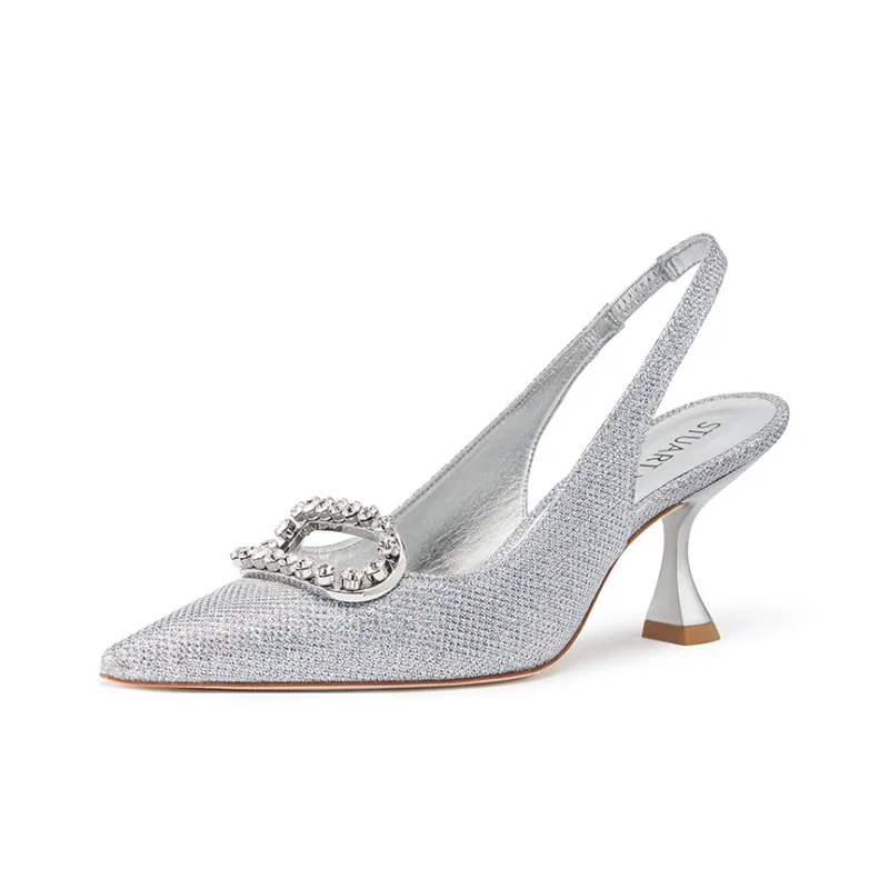 Stuart Weitzman/SW Blingring Xcurve 75 Slim Heel High Heels Women's Silver-2