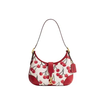 COACH Hamptons Tanned Leather Crescent Bag Handbag Shoulder Bag Medium Size Women's Brass & Chalk