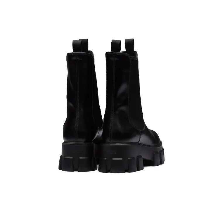 PRADA Monolith 55mm Ankle Boot Black Brushed Leather Women's-3