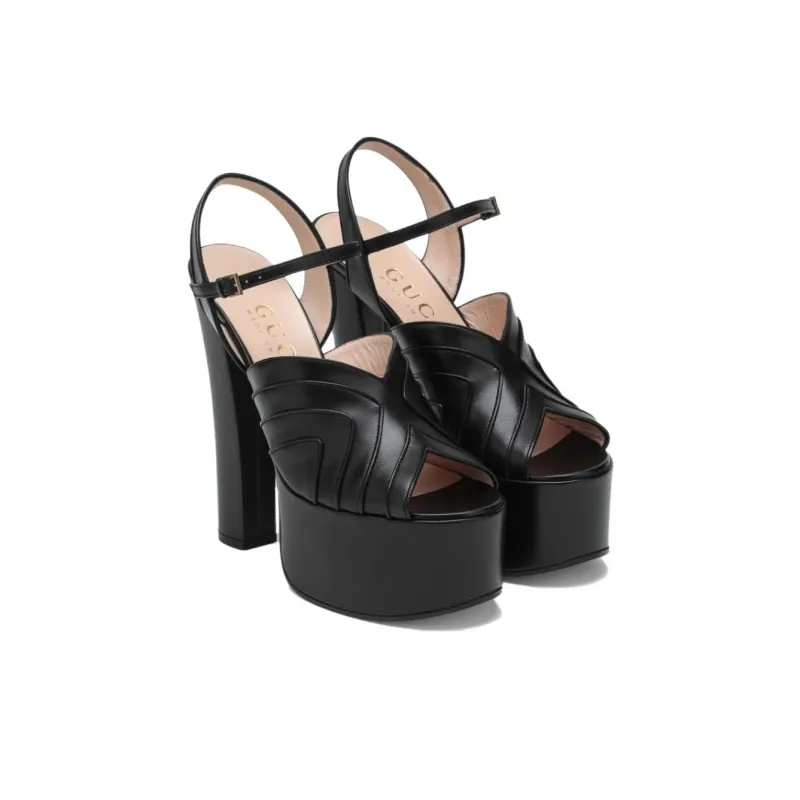 GUCCI Geometric 155 Mm Platform Sandal Black Leather Women's-4