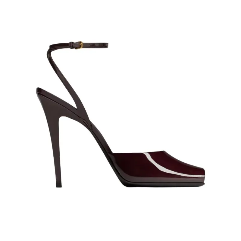 SAINT LAURENT Scandale Slim Heel High Heels 11cm Women's Cherry Red-1