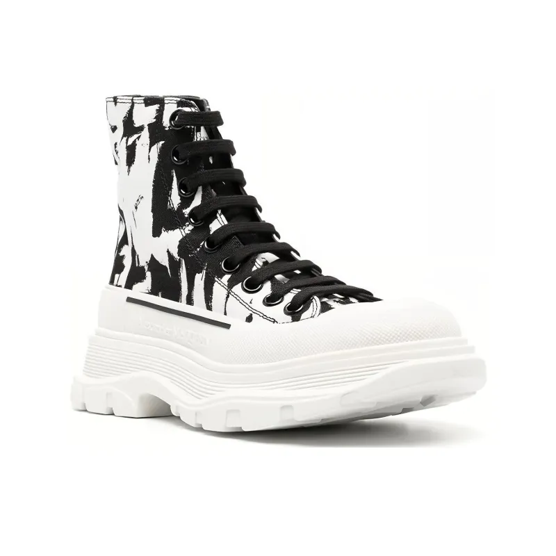 Alexander McQueen Graffiti Tread Slick Boot White Black Women's-1