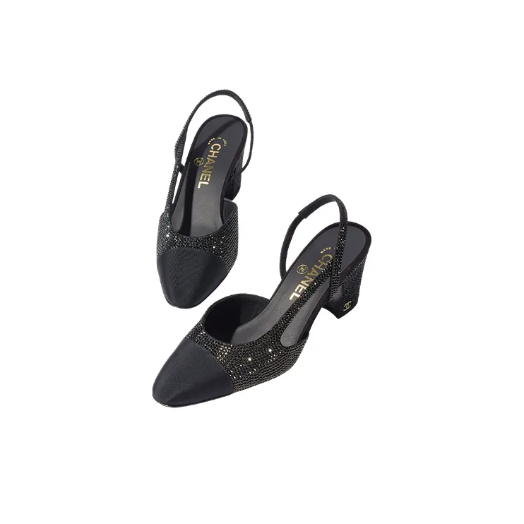 CHANEL Strass 65mm Slingbacks Black Grosgrain Women's-2