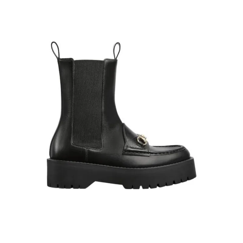 GUCCI Horsebit Short Chelsea Boots Women's Black-1