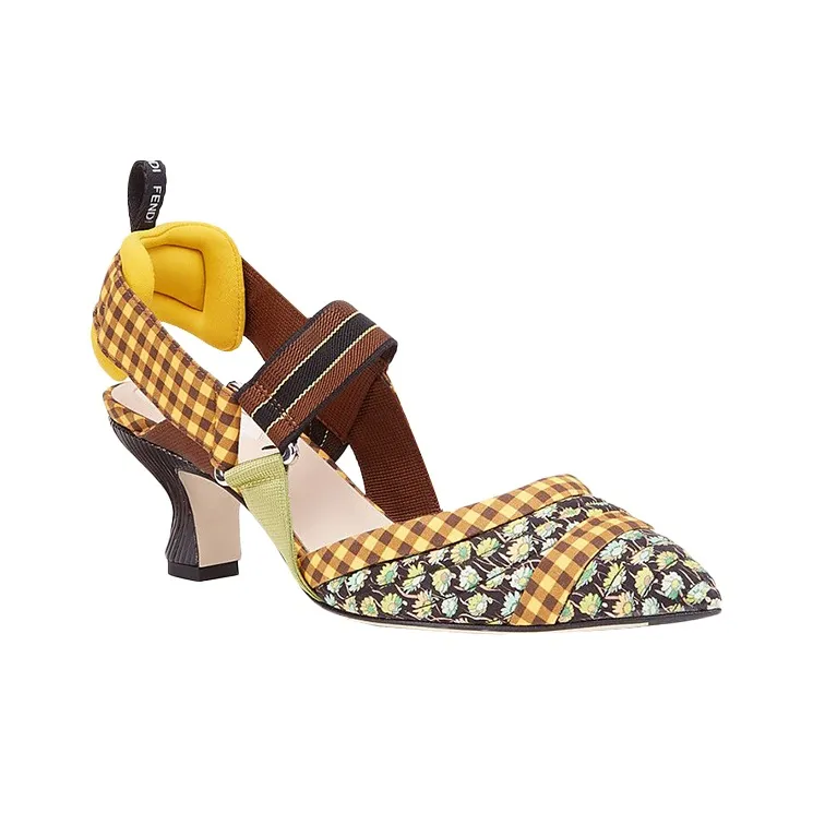 FENDI Colibri Block Heel High Heels Women's Yellow-1