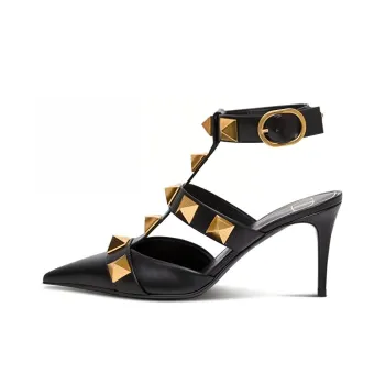 Valentino Roman Stud Slim Heel High Heels Women's Black