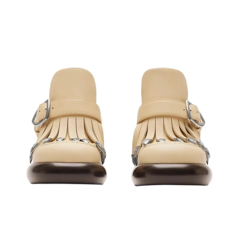Burberry Wedge Chunky Heel High Heels 9.5cm Women's Beige-2
