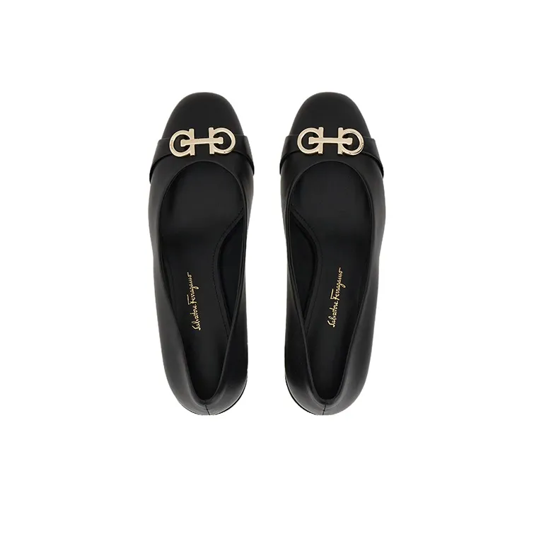 FERRAGAMO GANCINI Chunky Heel High Heels 5.5cm Women's Black-3