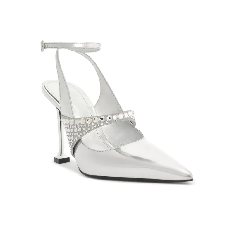 Schutz Louise Flared Heel High Heels 10cm Women's Silver-2