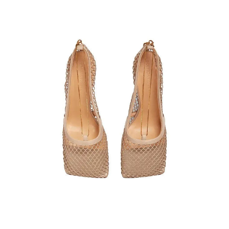 Bottega Veneta Stretch Slim Heel High Heels 9cm Women's Beige Yellow-3