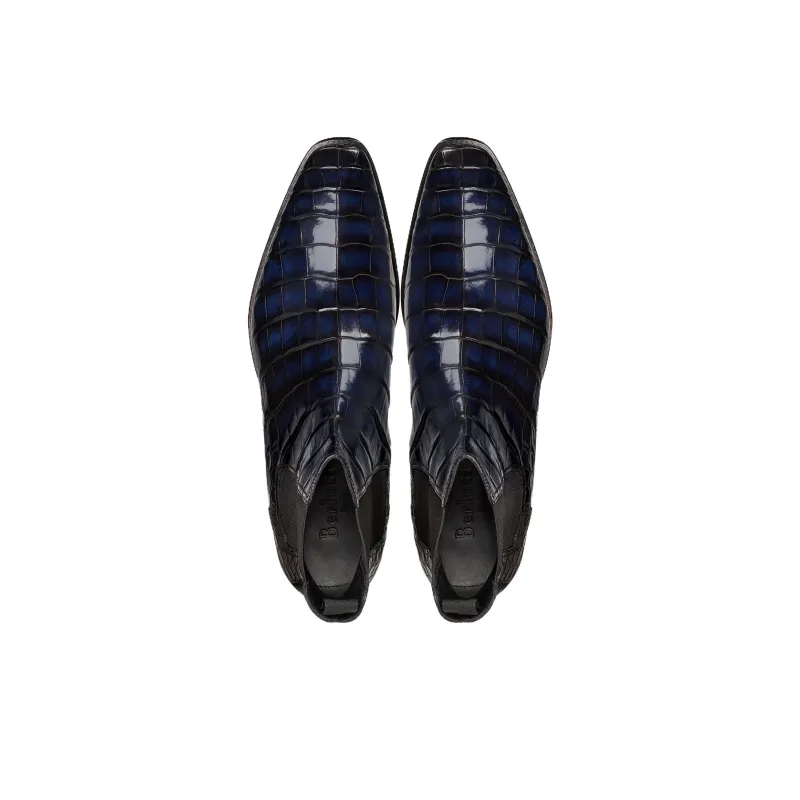 BERLUTI Caractère Éclair Short Chelsea Boots Men's Black Blue-3