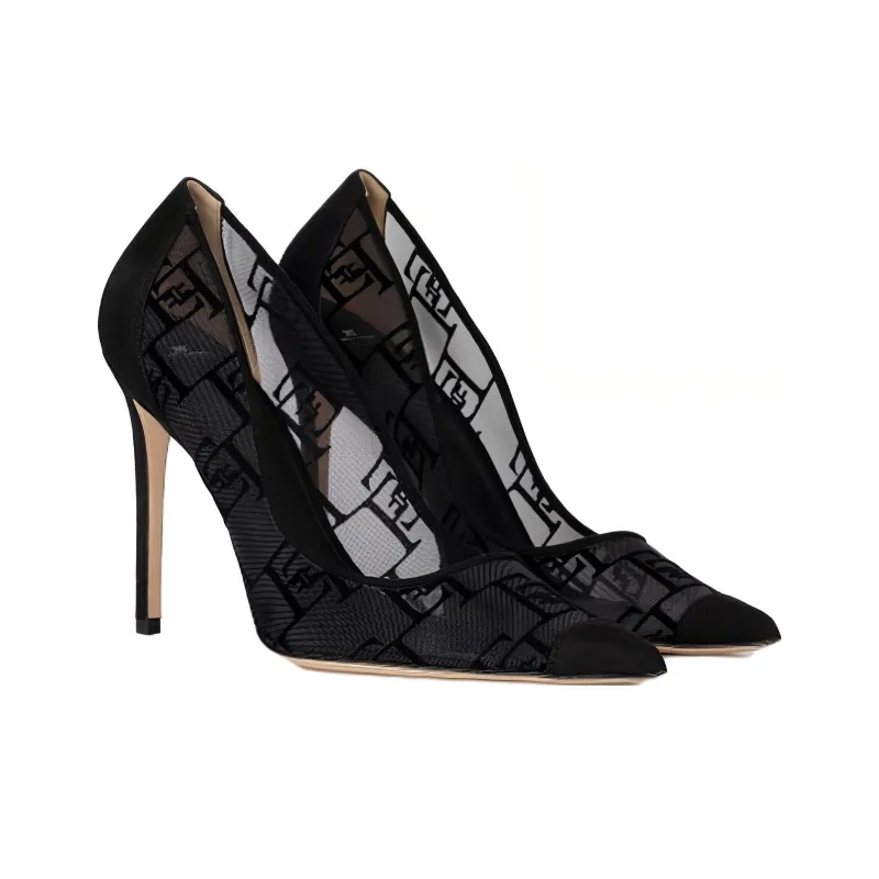 Elisabetta Franchi 105mm Logo-flocked Tulle Pumps-3