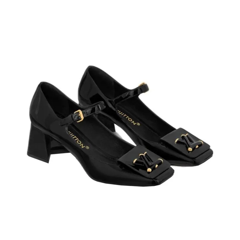 LOUIS VUITTON Shake Chunky Heel High Heels 5.5cm Women's Black-2