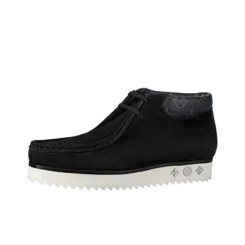 LOUIS VUITTON Mods Ankle Boots 'Black Suede With Faded Monogram Collar'