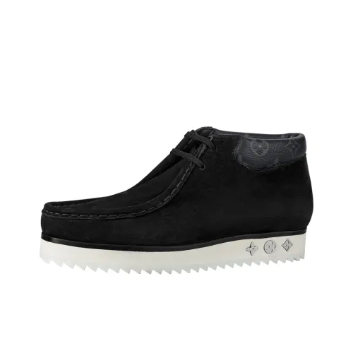 LOUIS VUITTON Mods Ankle Boots 'Black Suede With Faded Monogram Collar'