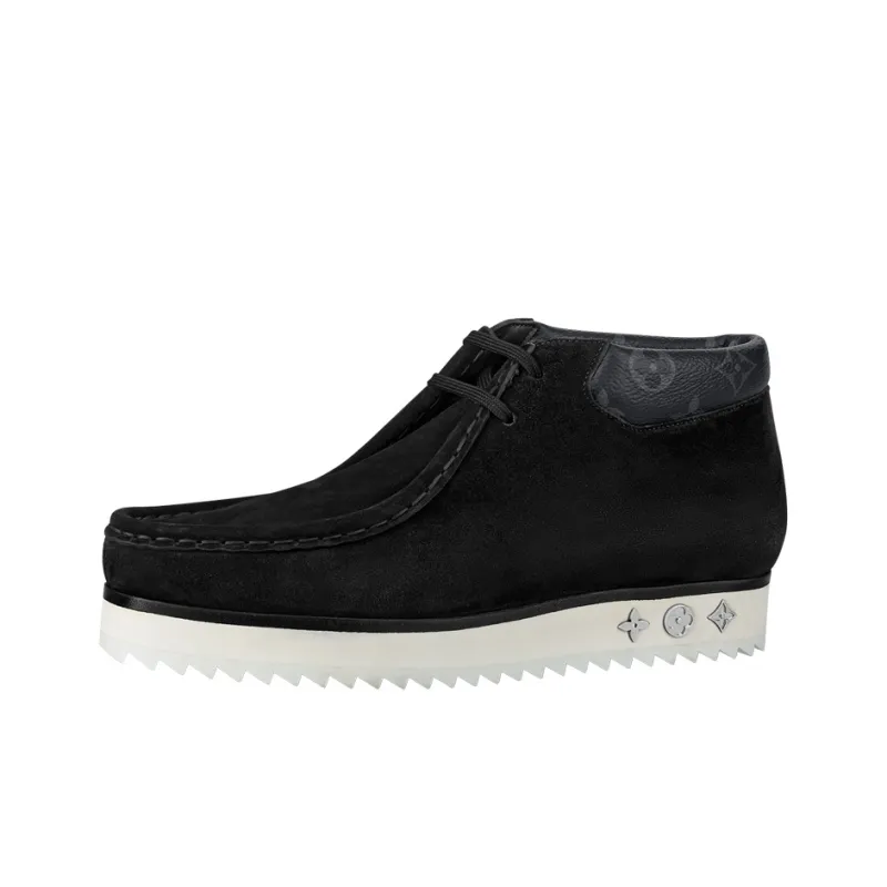 LOUIS VUITTON Mods Ankle Boots 'Black Suede With Faded Monogram Collar'-0