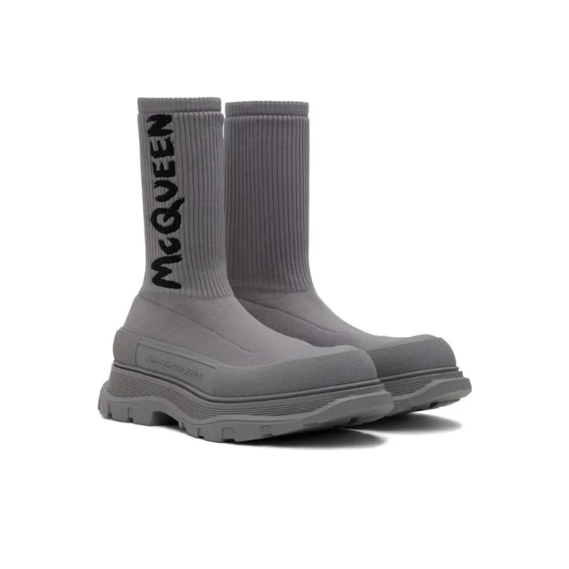 Alexander McQueen Graffiti Knit Tread Slick Boot Grey-2