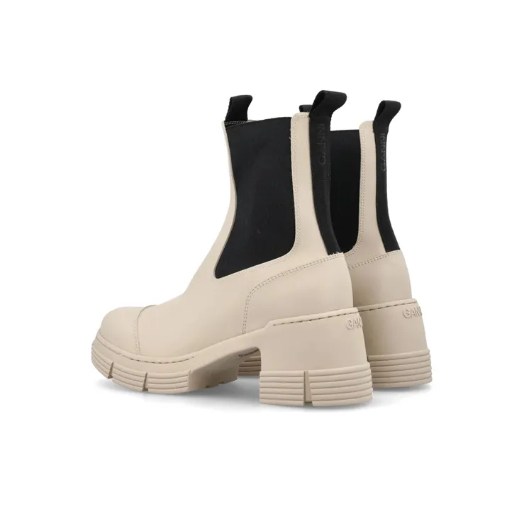 GANNI Short Chelsea Boots Women's Beige Black-3