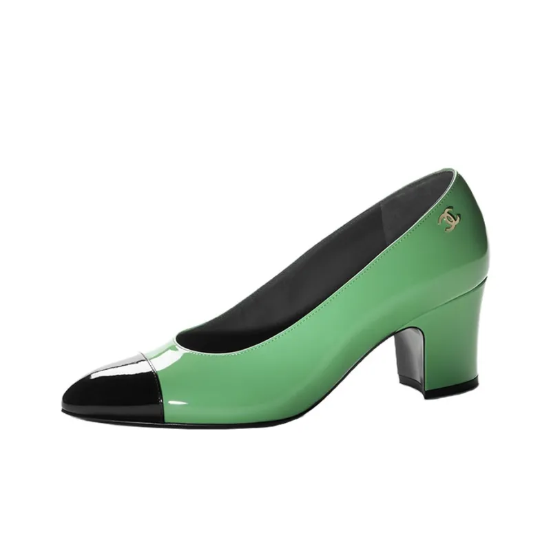 CHANEL Chunky Heel High Heels 6.5cm Women's Green-0
