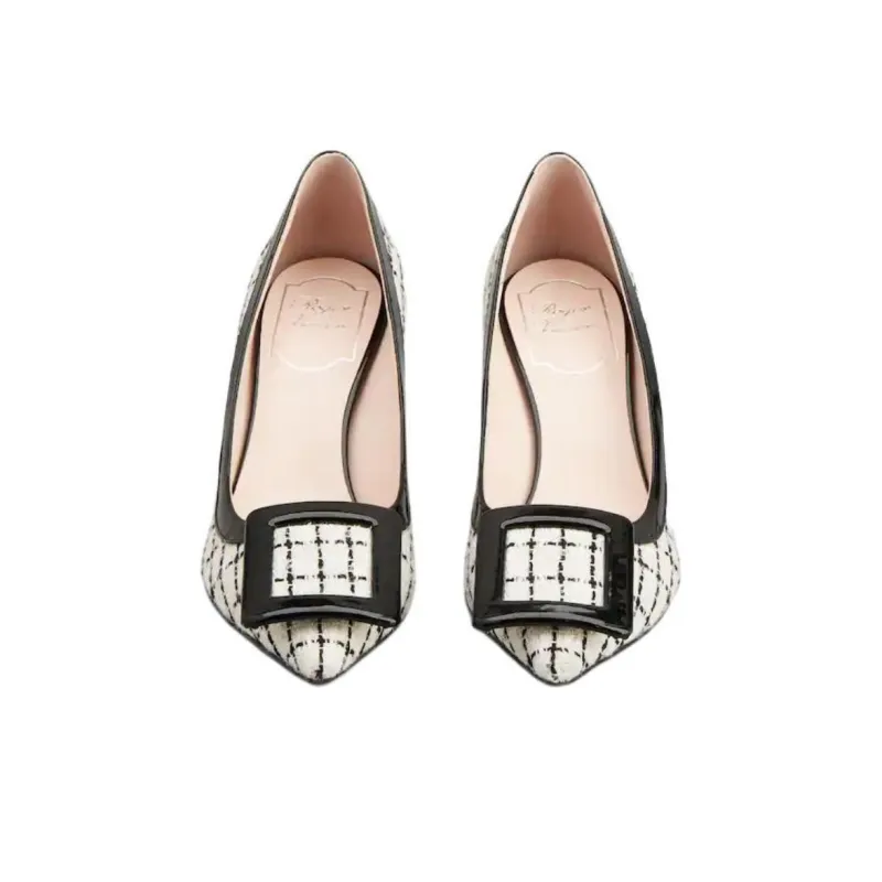 Roger Vivier Viv' In The City Irregular Heel High Heels 6.5cm Women's Black White-3