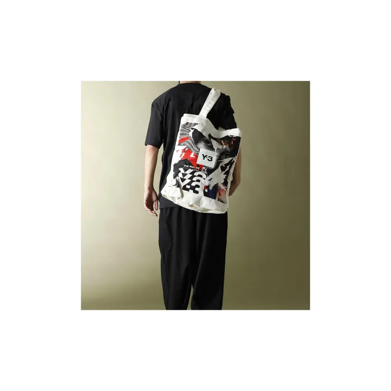 Y 3 Fabric Tote Bag Shopping Bag Handbag Shoulder Bags Unisex White-3