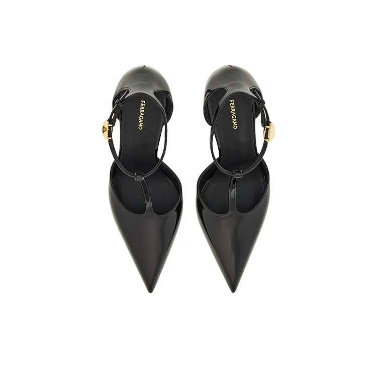 FERRAGAMO T-strap 85mm Patent Leather Pumps-2
