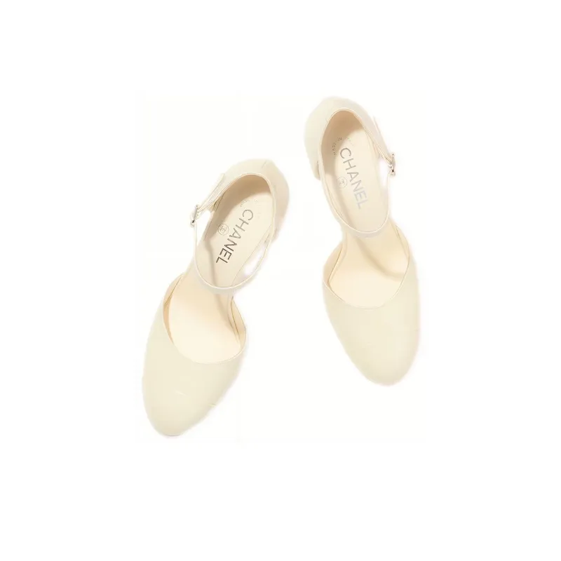 CHANEL Cone Heel High Heels 9cm Women's Ivory-2