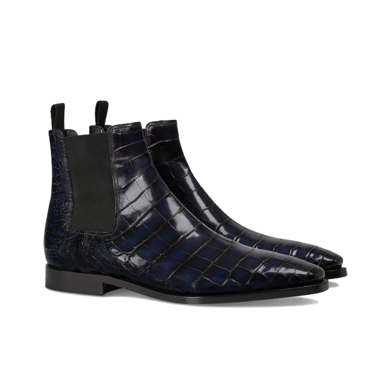 BERLUTI Caractère Éclair Short Chelsea Boots Men's Black Blue-2
