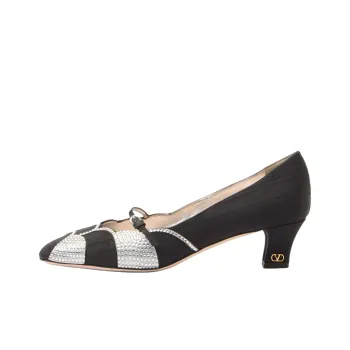 Valentino BOWOW Block Heel High Heels 4.5cm Women's Black