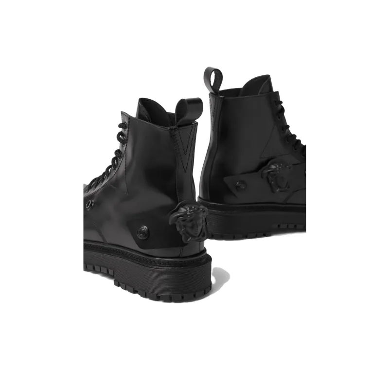 VERSACE Medusa Lace Up Short Martin Boot Men's Black-4