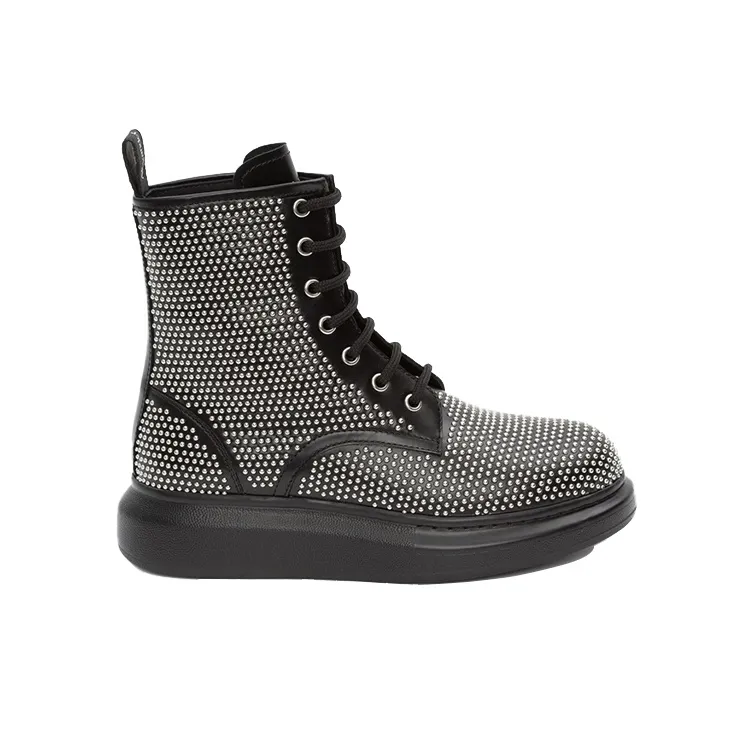 Alexander McQueen Hybrid Lace Up Boot 'Black Silver' Women's-1