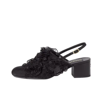 CHANEL Chunky Heel High Heels 5cm Women's Black