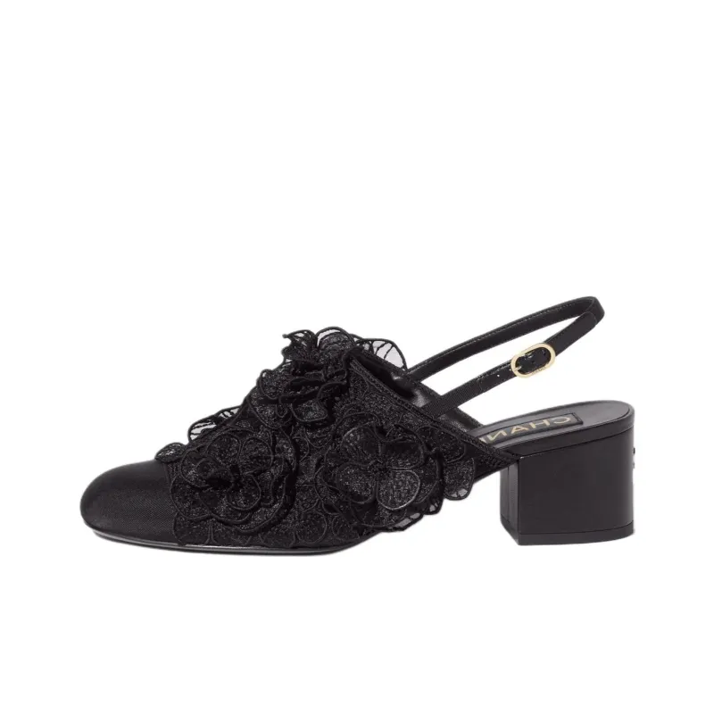 CHANEL Chunky Heel High Heels 5cm Women's Black-0
