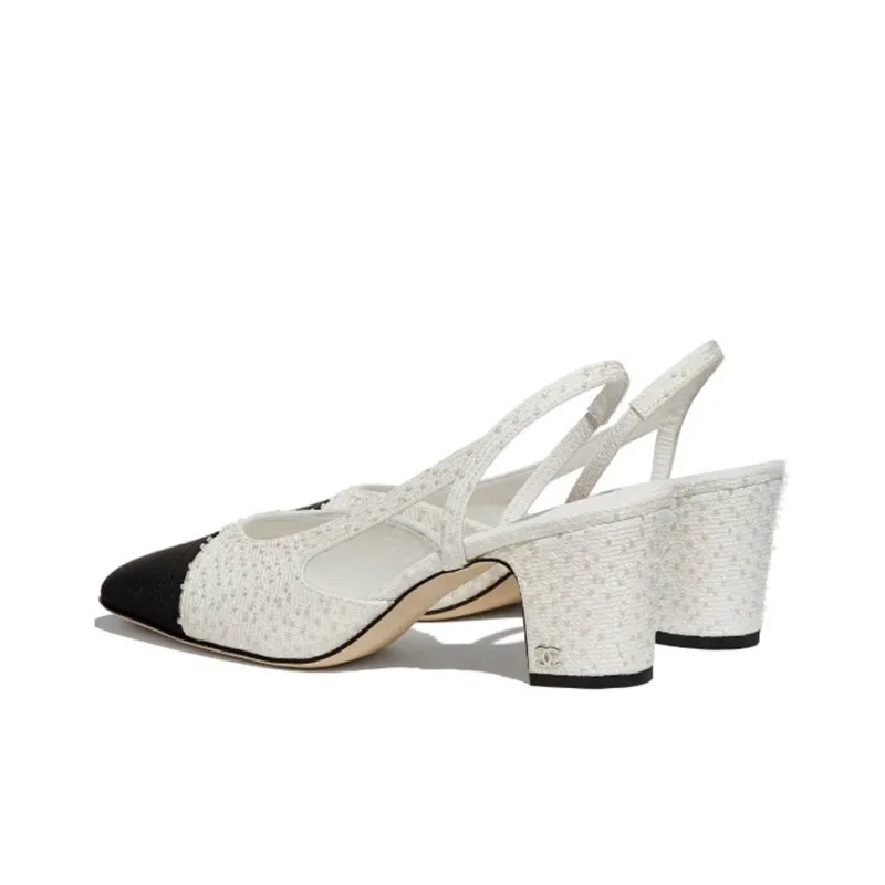 CHANEL Chunky Heel Stylish Sandal Women's White Black-3
