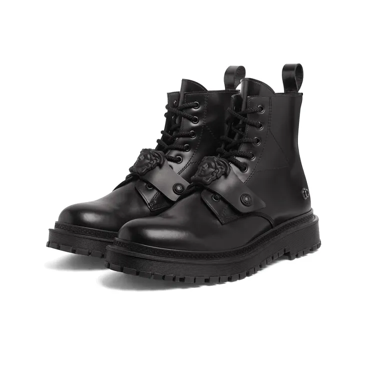 VERSACE Medusa Lace Up Short Martin Boot Men's Black-2