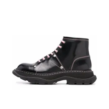 Alexander McQueen Contrast Stitch Tread Lace Up Boots 'Black Pink' Women's