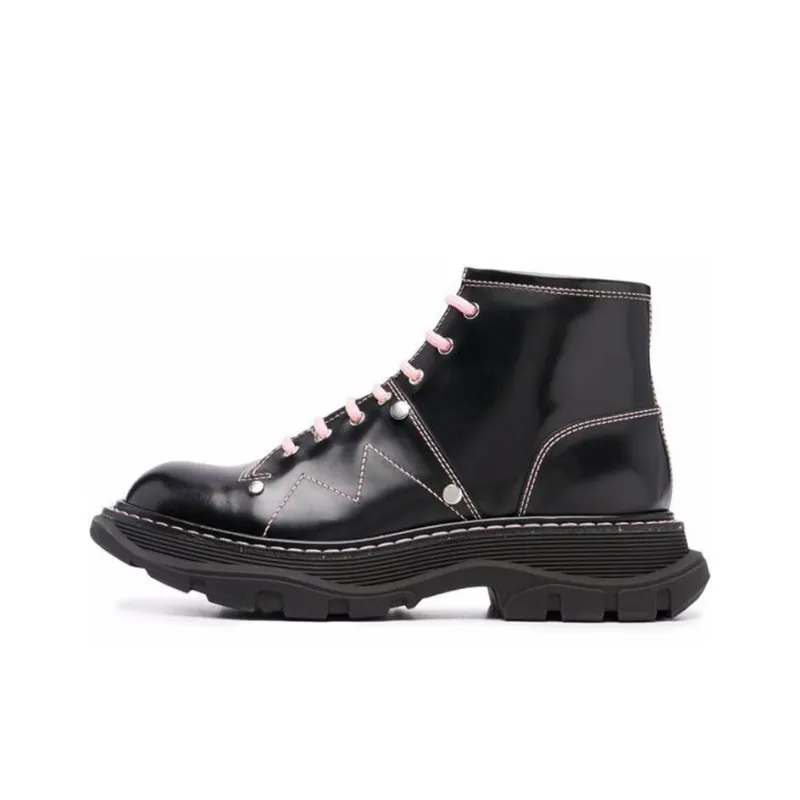 Alexander McQueen Contrast Stitch Tread Lace Up Boots 'Black Pink' Women's-0