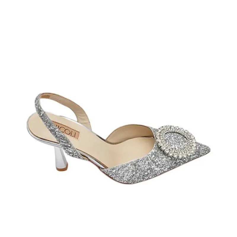 NICOLI Selma Slim Heel High Heels 7cm Women's Silver-1