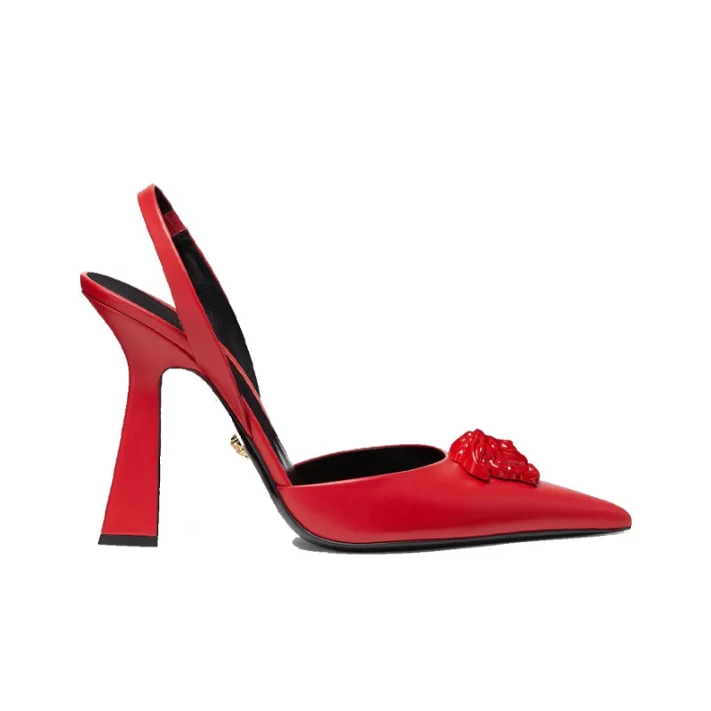 VERSACE La Medusa Irregular Heel High Heels 12cm Women's Red-1