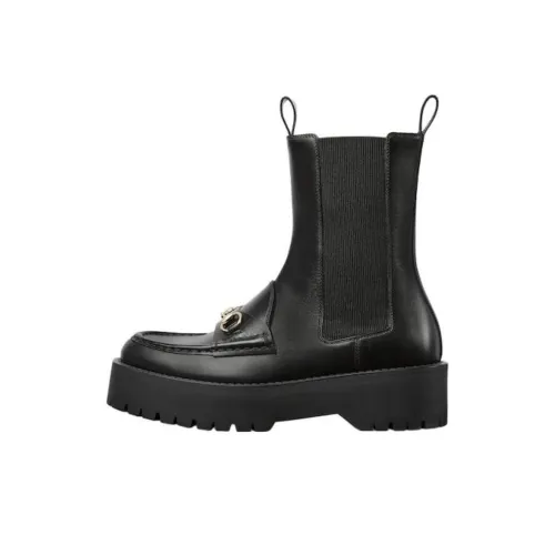 GUCCI Horsebit Short Chelsea Boots Women's Black