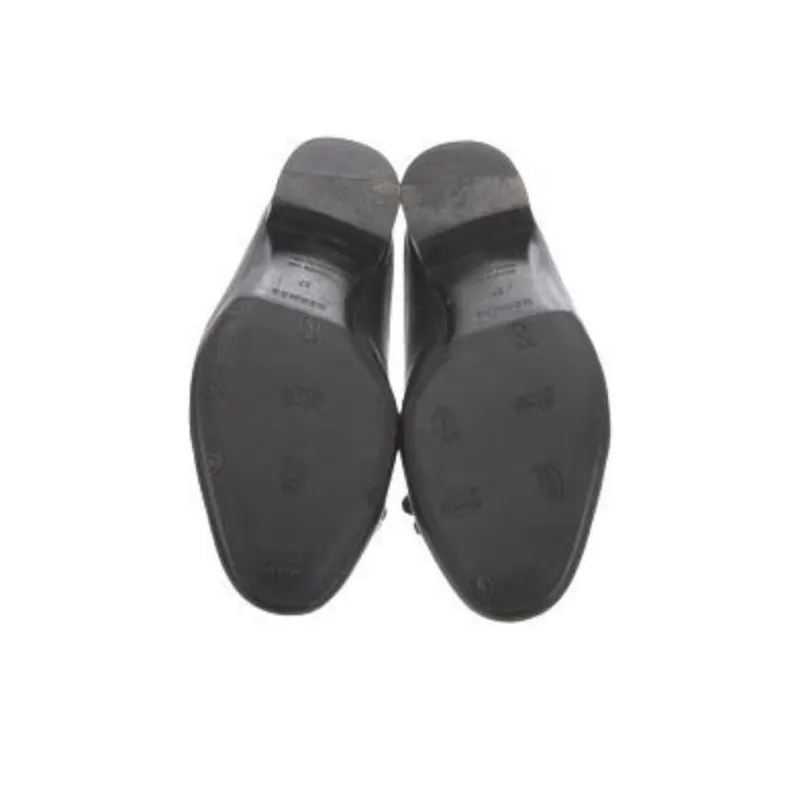HERMES Block Heel Wrap-toe Slippers Women's Black-4