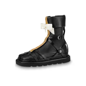 LOUIS VUITTON Square Pillow Ankle Boots Women's Black Gold