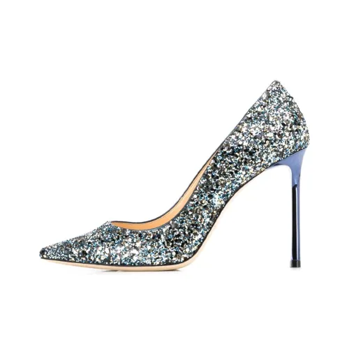 Jimmy Choo ROMY 100 Slim Heel High Heels 10cm Women's Blue Silver