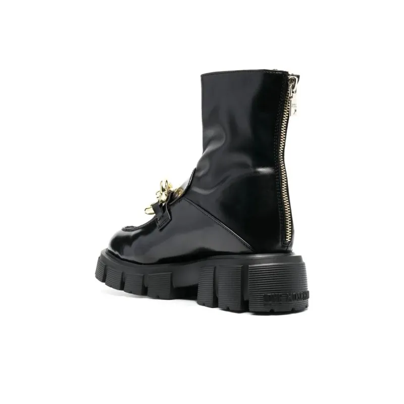 Love MOSCHINO Chain-embellished Leather Boots-4